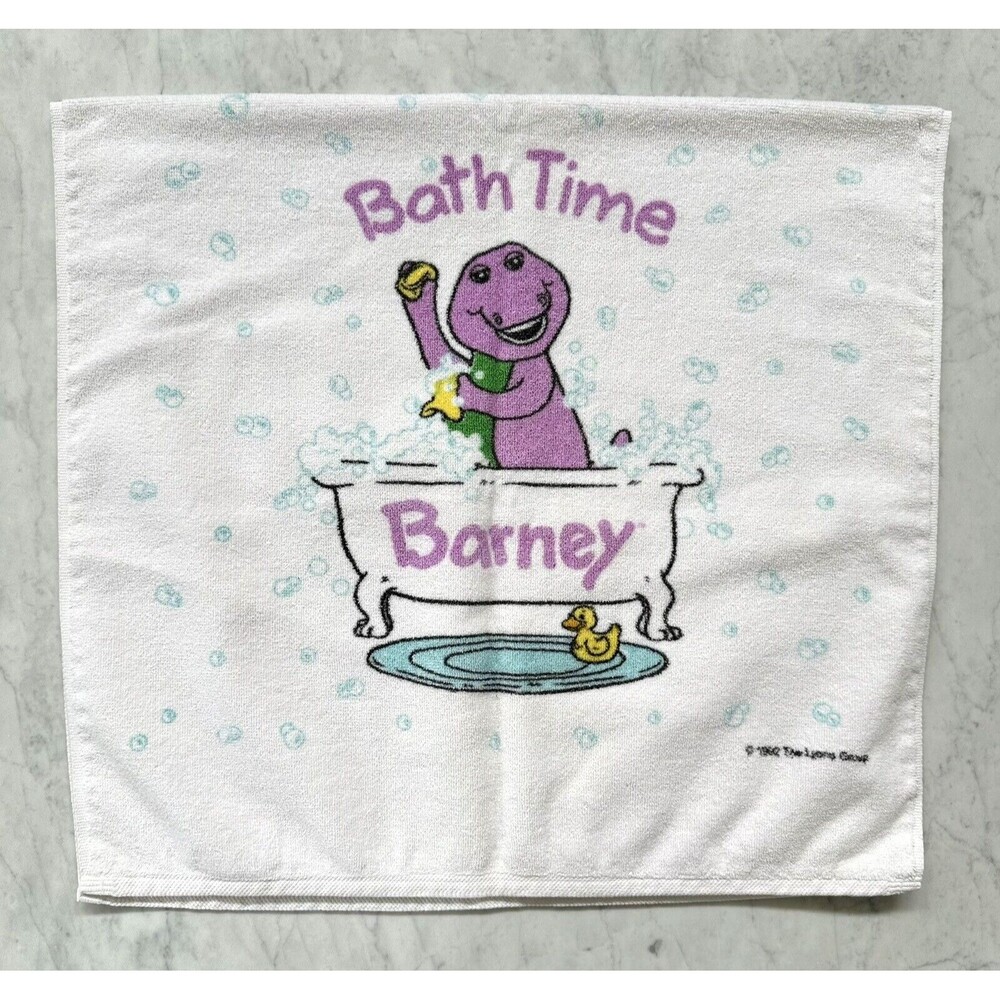 Vintage Barney Purple Dinosaur Bath Time Kids Child Bath Towel 1992 Made In USA